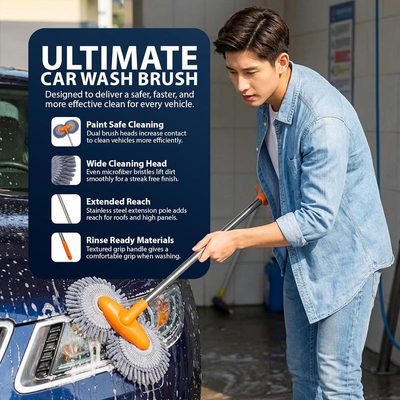 ZENO Telescopic Car Wash Brush with Dual Microfiber Heads - 1.2M Extendable Handle for Scratch-Free Cleaning - Image 4