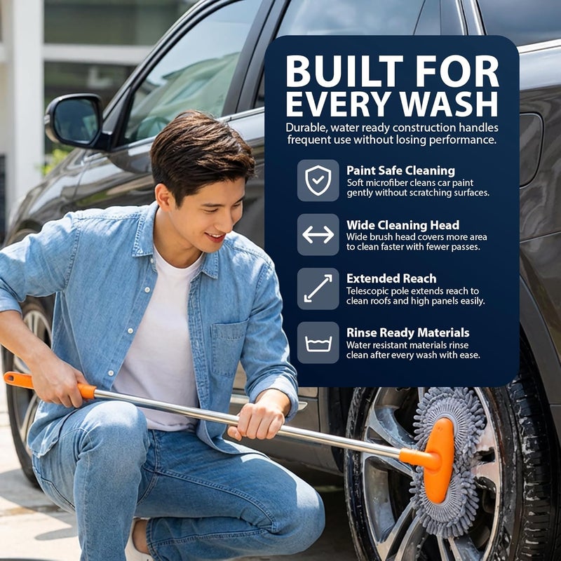 ZENO Telescopic Car Wash Brush with Dual Microfiber Heads - 1.2M Extendable Handle for Scratch-Free Cleaning - Image 5