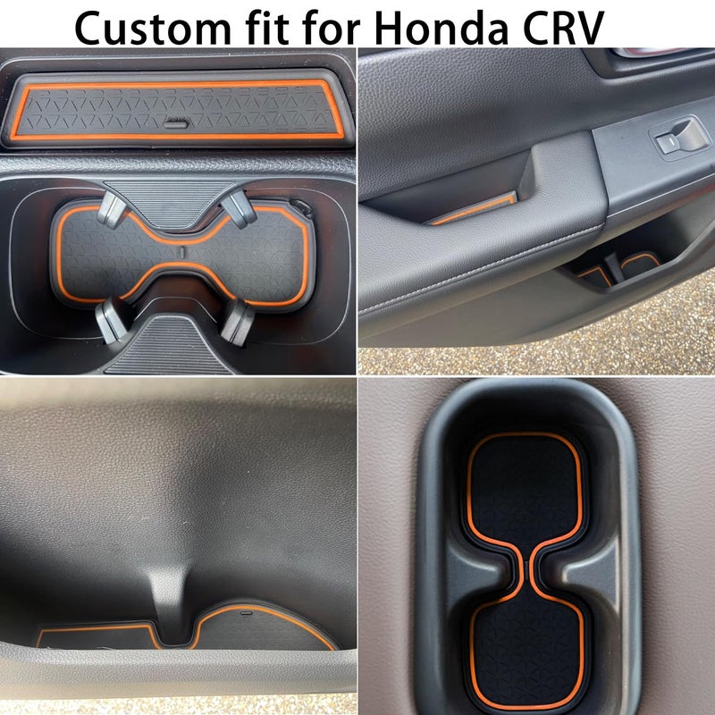 LOCOY Center Console Liner for Honda CRV Accessories 2023 2024 2025 2026, for CR-V Cup Holder Mat, Door Slot Pad, Coaster Trim, Non-Slip Dust Interior, Custom Rubber Decoration Insert (17pcs, Orange) - Image 3