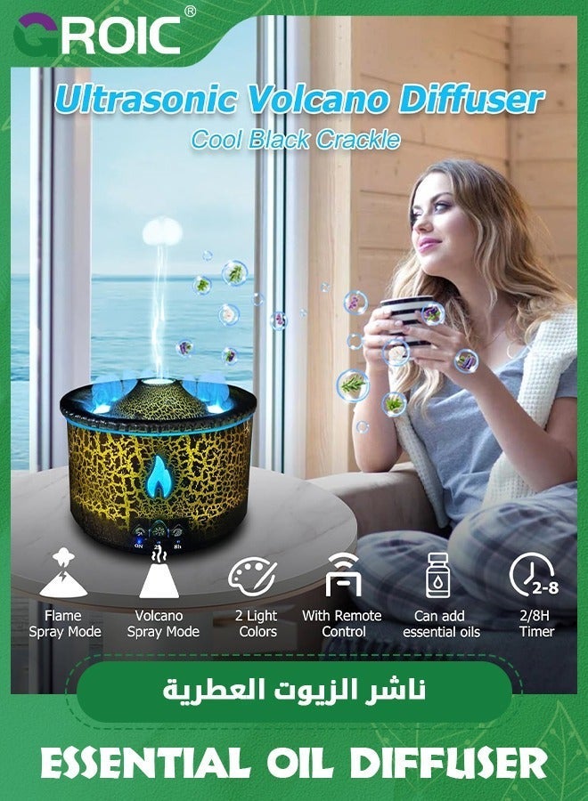 GROIC Volcano Diffuser, 300ml Essential Oil Diffuser with Flame & Mist Mode, Timer, Auto Shut-Off Aromatherapy Remote Control, Humidifier Diffusers for Home Office (Red Blue) - Image 2