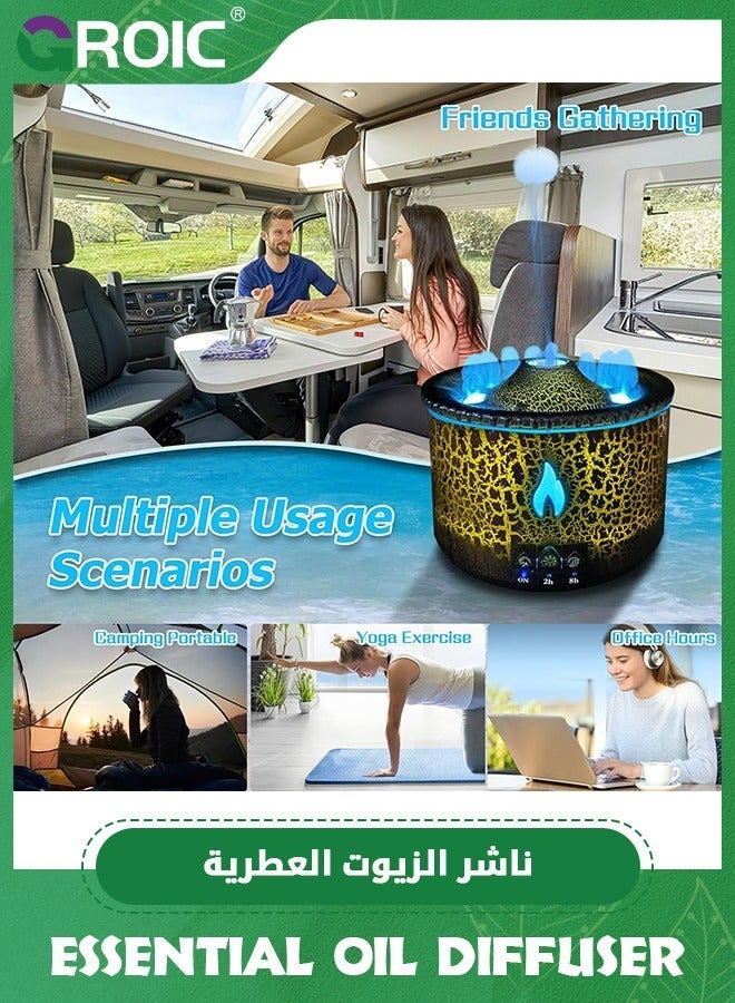 GROIC Volcano Diffuser, 300ml Essential Oil Diffuser with Flame & Mist Mode, Timer, Auto Shut-Off Aromatherapy Remote Control, Humidifier Diffusers for Home Office (Red Blue) - Image 5