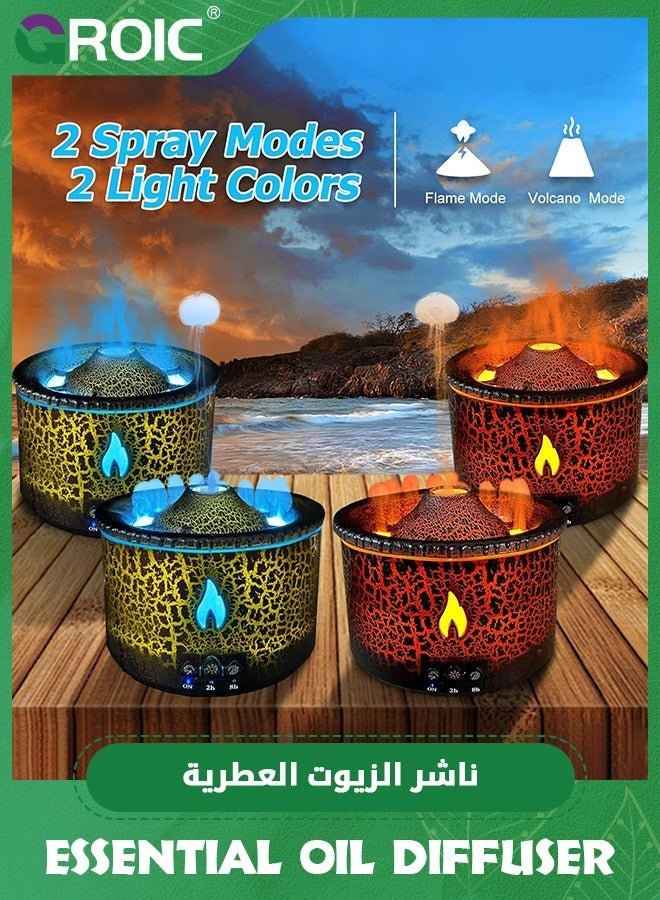 GROIC Volcano Diffuser, 300ml Essential Oil Diffuser with Flame & Mist Mode, Timer, Auto Shut-Off Aromatherapy Remote Control, Humidifier Diffusers for Home Office (Red Blue) - Image 3