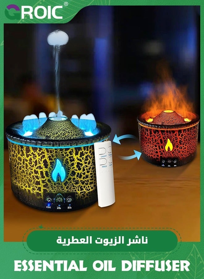 GROIC Volcano Diffuser, 300ml Essential Oil Diffuser with Flame & Mist Mode, Timer, Auto Shut-Off Aromatherapy Remote Control, Humidifier Diffusers for Home Office (Red Blue) - Image 1