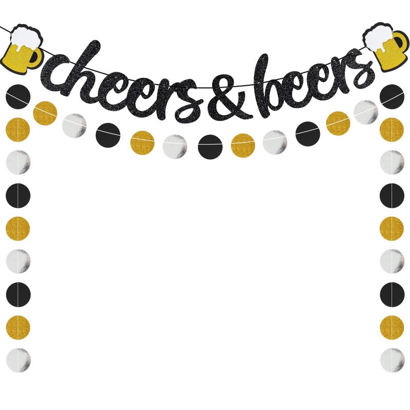 Cheers Beers Banner Black Glittery Circle Dots Garland57 pcs circle dotsBirthday Wedding Anniversarty Graduation Bachelorette Bridal Shower Engagement Retirement Baby Shower Hawaii Party Supplies