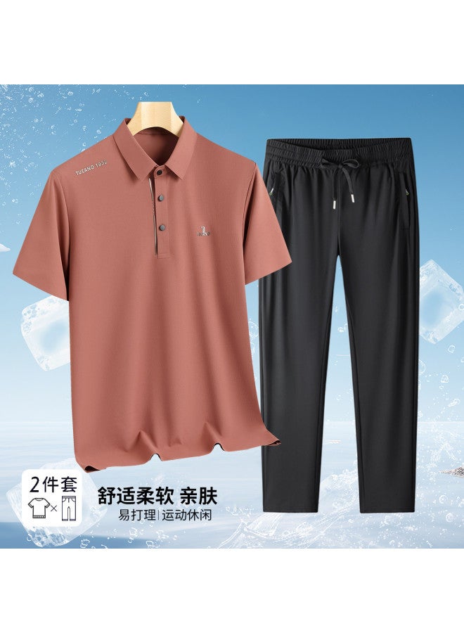 Tucano men's Summer Outfit - Short-sleeve Polo Shirt With Elastic-waist Casual Pants - Image 2
