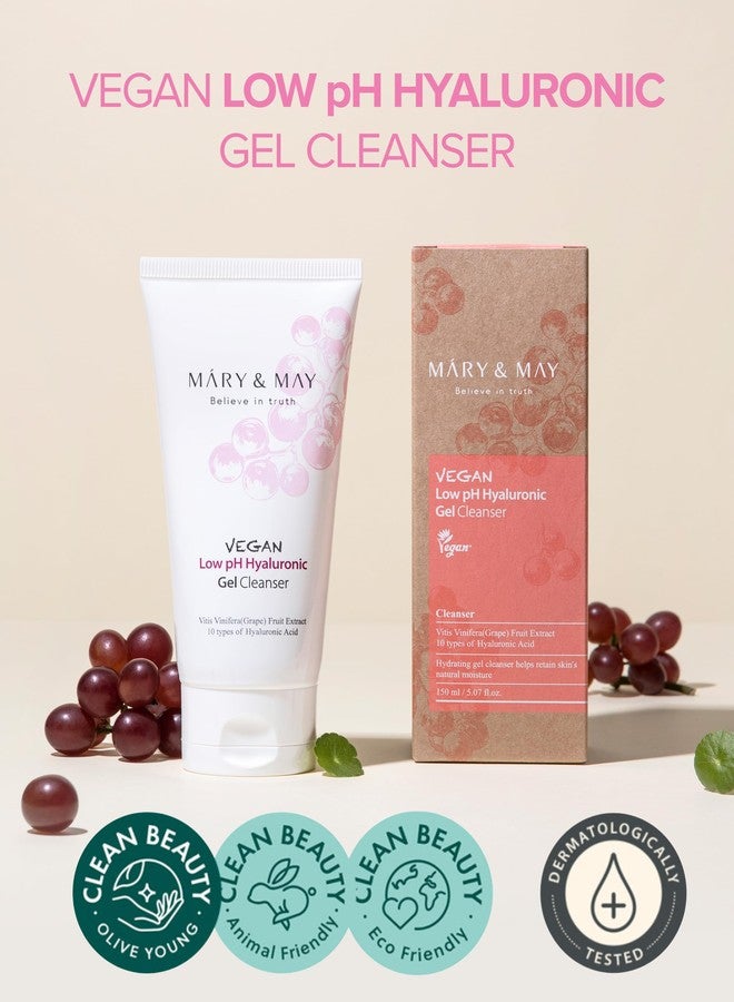 MARY & MAY Mary&May Vegan Low pH Hyaluronic Gel Cleanser - pH-Balanced Non-Irritating Gel to Foam Hydrating Face Wash for Sensitive Skin - with Hyaluronic Acid, Grape and Cica Extract, 5.07 fl.oz. - Image 2