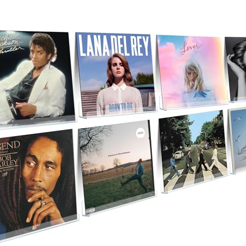 Laurensory Vinyl Record Shelf Wall Mount, 12 inch Clear Acrylic Album Record Holder Display, Kids Bookshelf, Floating Wall Shelves for Bathroom, Bedroom, Living Room, Kitchen, 8 Pack - Image 1