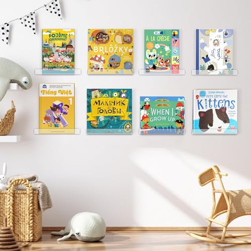 Laurensory Vinyl Record Shelf Wall Mount, 12 inch Clear Acrylic Album Record Holder Display, Kids Bookshelf, Floating Wall Shelves for Bathroom, Bedroom, Living Room, Kitchen, 8 Pack - Image 2