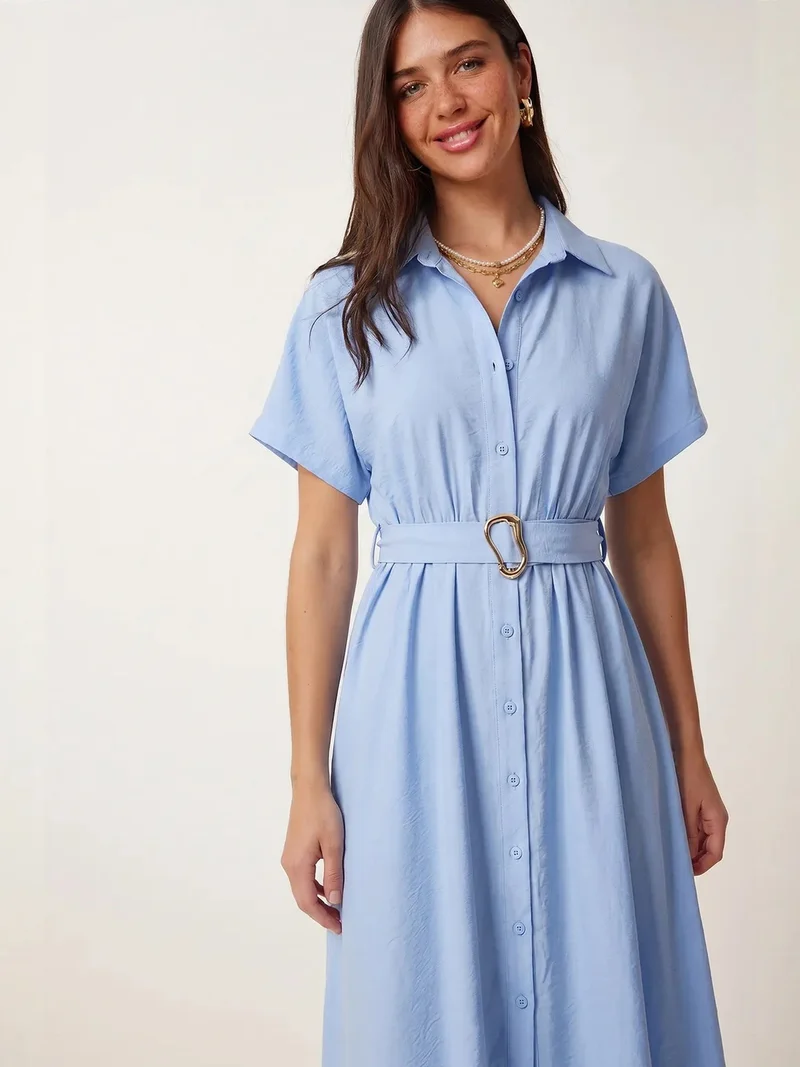 Happiness İstanbul ISTANBUL Belted Poplin Shirt Midi Dress