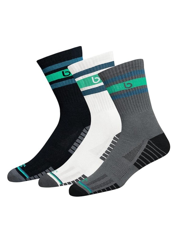 BAMBOS BAMBOS Eco Touch Sports Crew Length Bamboo Socks for Men & Women Running, Badminton & Gym, Pack of 3 (Size UK 7-11, Multicoloured)  - Image 1