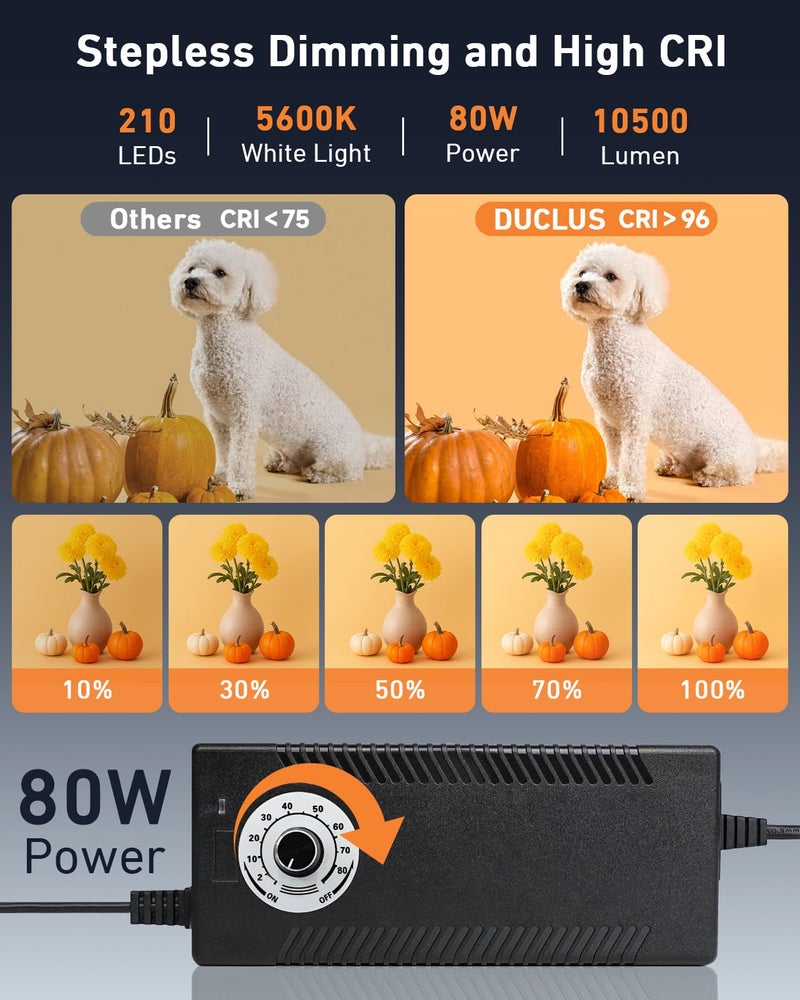 DUCLUS صندوق إضاءة تصوير DUCLUS 39×39 بوصة، صندوق إضاءة كبير 210 LED مع 3 لوحات إضاءة قابلة للتعتيم و4 خلفيات PP غير لامعة، خيمة خلفية تصوير احترافية لتصوير المنتجات - Image 3