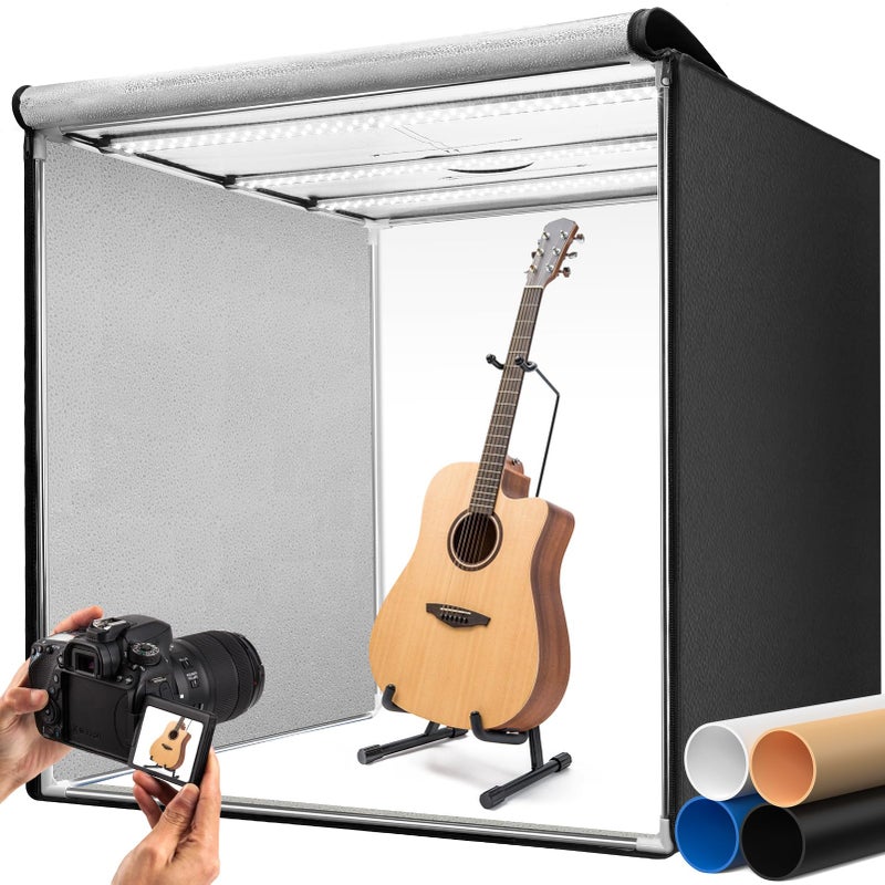 DUCLUS صندوق إضاءة تصوير DUCLUS 39×39 بوصة، صندوق إضاءة كبير 210 LED مع 3 لوحات إضاءة قابلة للتعتيم و4 خلفيات PP غير لامعة، خيمة خلفية تصوير احترافية لتصوير المنتجات - Image 1