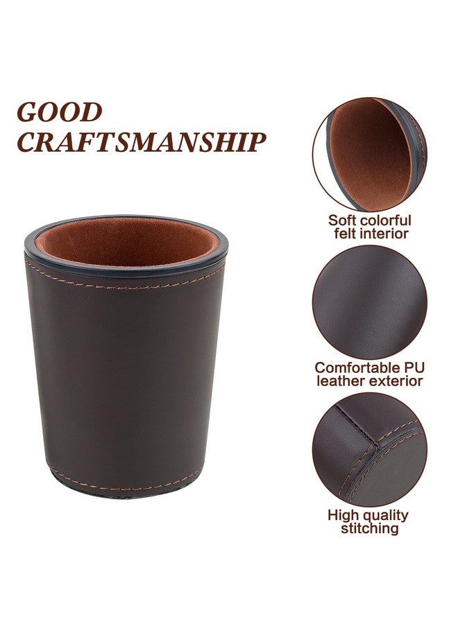 Felt-Lined Pu Leather Dice Cup Set, 6 Quiet Dice Shaker Cups With 36 Dices For Bar Party Yahtzee Farkle Dice Games, Coffee