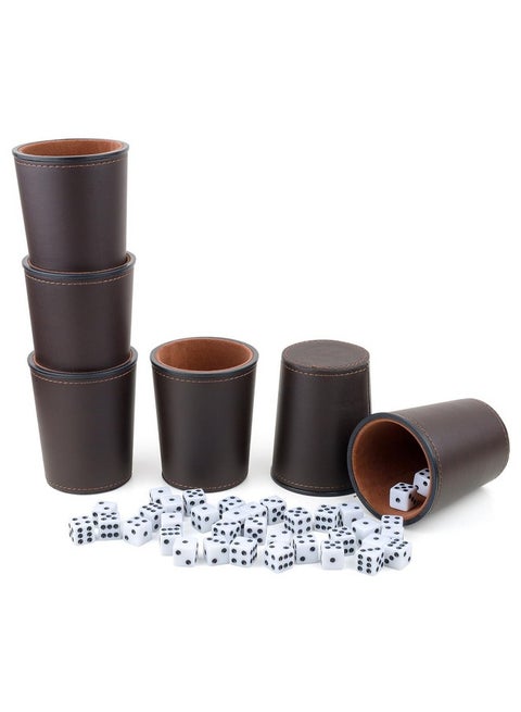 Felt-Lined Pu Leather Dice Cup Set, 6 Quiet Dice Shaker Cups With 36 Dices For Bar Party Yahtzee Farkle Dice Games, Coffee