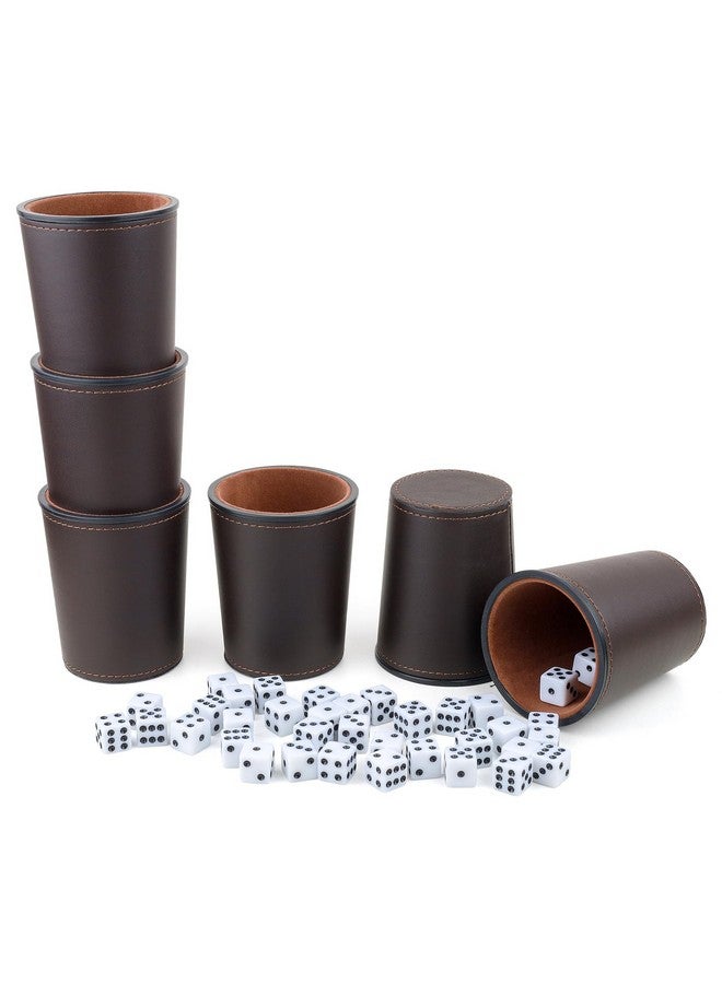 Felt-Lined Pu Leather Dice Cup Set, 6 Quiet Dice Shaker Cups With 36 Dices For Bar Party Yahtzee Farkle Dice Games, Coffee
