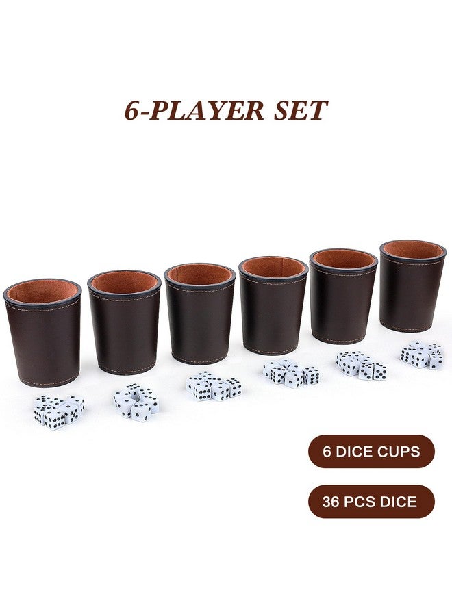 Felt-Lined Pu Leather Dice Cup Set, 6 Quiet Dice Shaker Cups With 36 Dices For Bar Party Yahtzee Farkle Dice Games, Coffee