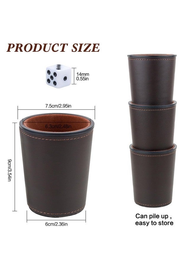 Felt-Lined Pu Leather Dice Cup Set, 6 Quiet Dice Shaker Cups With 36 Dices For Bar Party Yahtzee Farkle Dice Games, Coffee