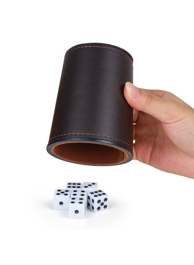 Felt-Lined Pu Leather Dice Cup Set, 6 Quiet Dice Shaker Cups With 36 Dices For Bar Party Yahtzee Farkle Dice Games, Coffee