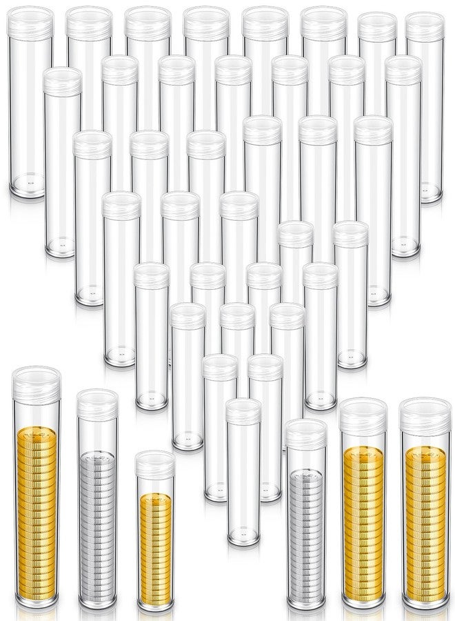 Yaomiao 36 Pcs Plastic Coin Tubes Assorted Sizes Nickel Dime Storage Tubes with Lid Quarter Storage Holders Half Dollar Containers Round Dollar Collection Supplies - Image 1