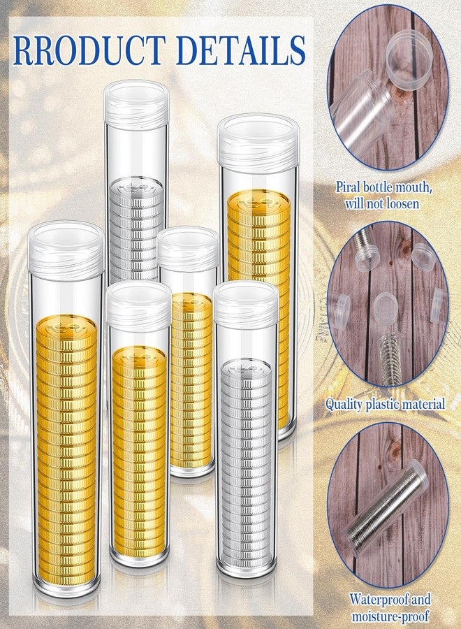 Yaomiao 36 Pcs Plastic Coin Tubes Assorted Sizes Nickel Dime Storage Tubes with Lid Quarter Storage Holders Half Dollar Containers Round Dollar Collection Supplies - Image 3