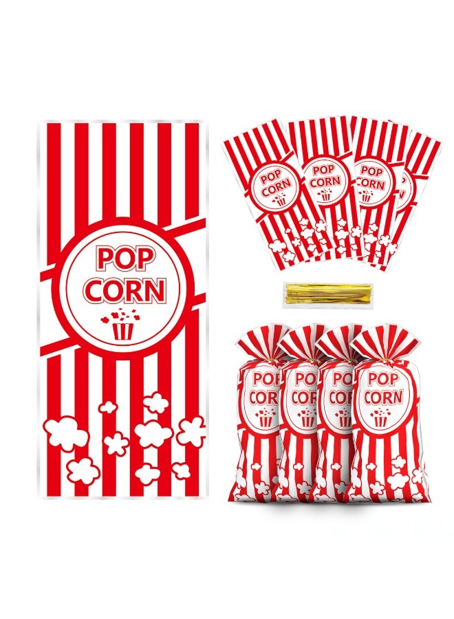 100 Pieces Red and White Striped Popcorn Bags for Party | Classic Movie Theater Treat Bags for Carnival, Birthday, Fair, and Event Use - Image 1