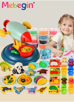 MEBEGIN Rocket Shape 47 Pcs Playdough Tool Set for Toddlers,Animals Dinosaurs Creations Noodle Playset Maker Machine Playdough Kit for Kids Boys and Girls Dough Birthday for Kids  - Image 2