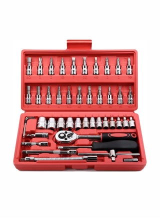 46-Piece Socket Ratchet Wrench Set with Torque Extension Bar and Drill Bits Chrome Vanadium Steel 1/4 Inch Drive For Car Motorcycle Household Repairs Includes Case Easy DIY Maintenance - pzsku/Z9FA31C5385C2480641A6Z/45/1741158187/f867f5e0-b4ac-4bdc-94ed-465d476ac527