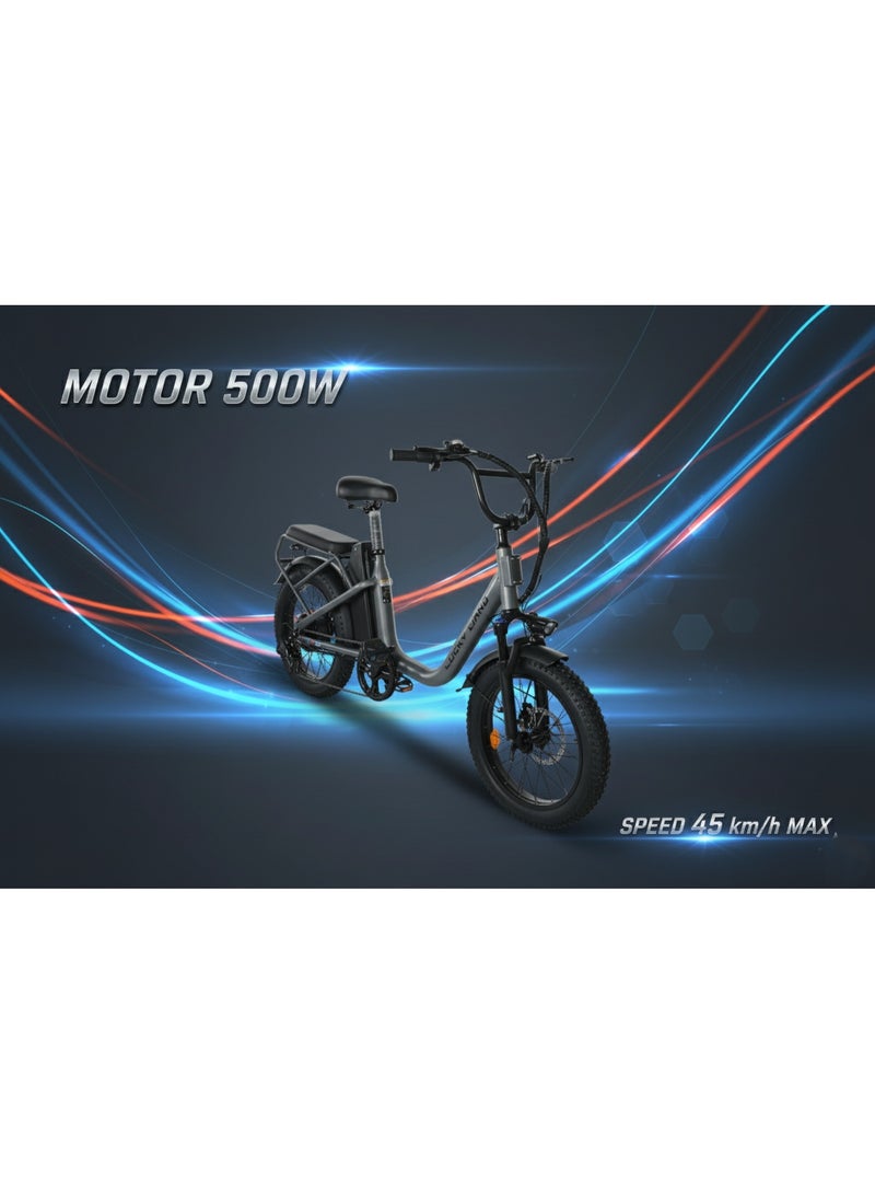 Lucky Liang U03 Electric Bike 500W Motor (750W Max), 48V 13Ah Battery, 45Km/h Speed, 45Km Range, 20”3.0 Tires, Disc Brakes, Carbon Steel Frame – Powerful Long Range E-Bike for Adults - Image 2