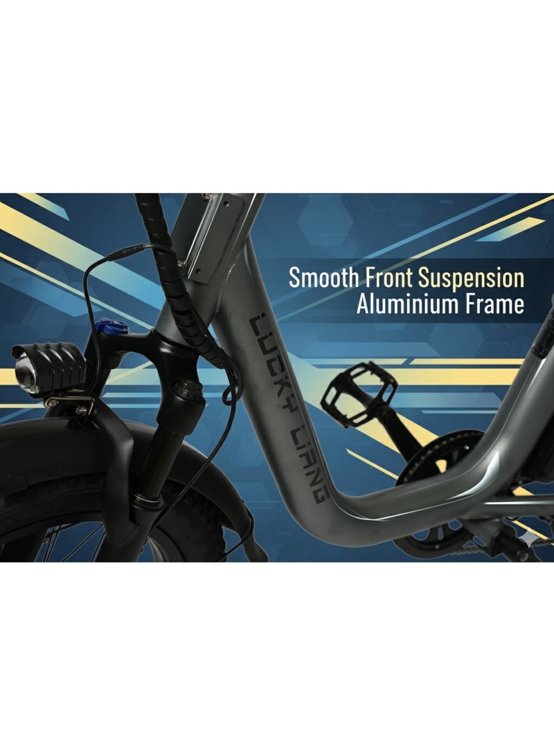 Lucky Liang U03 Electric Bike 500W Motor (750W Max), 48V 13Ah Battery, 45Km/h Speed, 45Km Range, 20”3.0 Tires, Disc Brakes, Carbon Steel Frame – Powerful Long Range E-Bike for Adults - Image 5