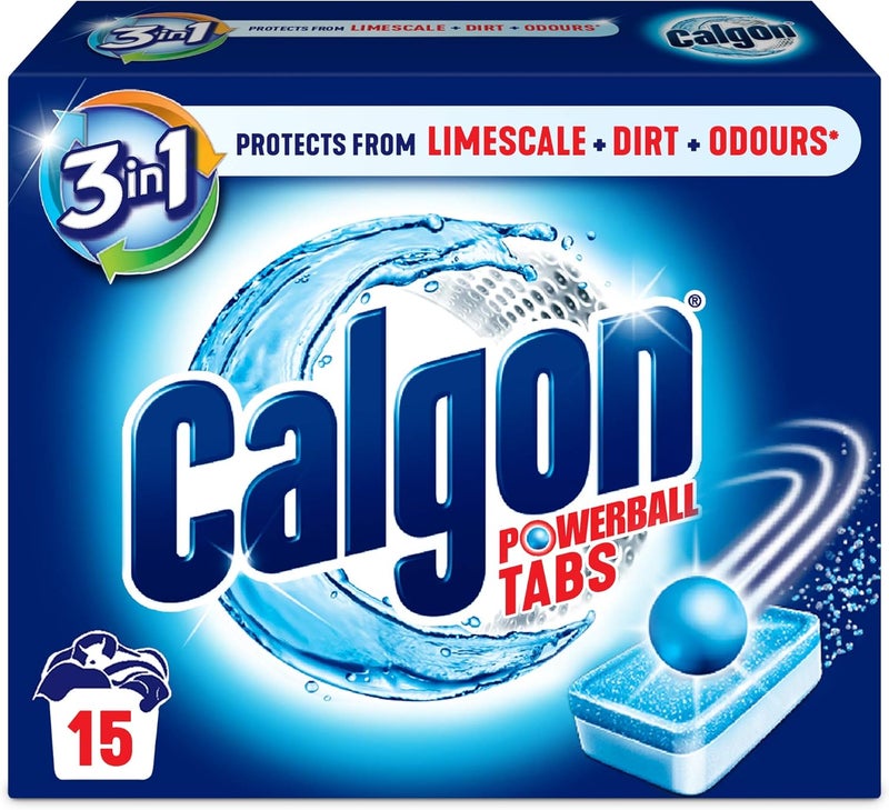 Calgon 4-in-1 Washing Machine Cleaner and Water Softener Tablets, Removes Limescale & Odours, Deep Clean, Units: 15 Tablets, Pack of 1 (Packaging May Vary) - Image 1