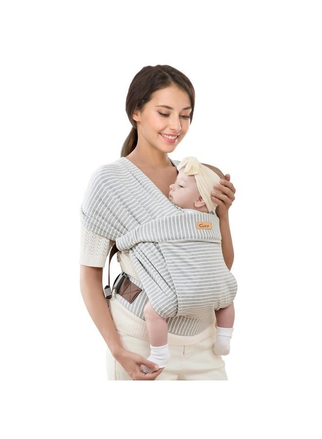 CUBY Baby Wraps Carrier Sling, Skin-Friendly and Premium Cotton Front Newborn Carrier Wrap, One Size Fits All for Newborn Toddlers- Hands Free Baby Wearing Wrap for Travel Outdoor Gifts (Grey Stripe) - Image 1