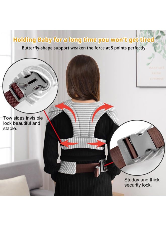 CUBY Baby Wraps Carrier Sling, Skin-Friendly and Premium Cotton Front Newborn Carrier Wrap, One Size Fits All for Newborn Toddlers- Hands Free Baby Wearing Wrap for Travel Outdoor Gifts (Grey Stripe) - Image 5