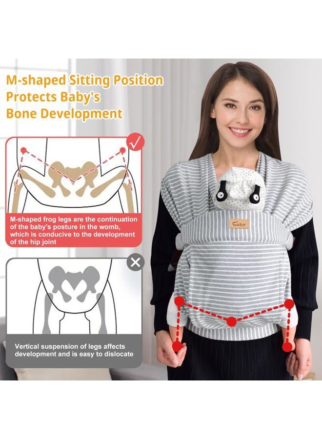 CUBY Baby Wraps Carrier Sling, Skin-Friendly and Premium Cotton Front Newborn Carrier Wrap, One Size Fits All for Newborn Toddlers- Hands Free Baby Wearing Wrap for Travel Outdoor Gifts (Grey Stripe) - Image 4