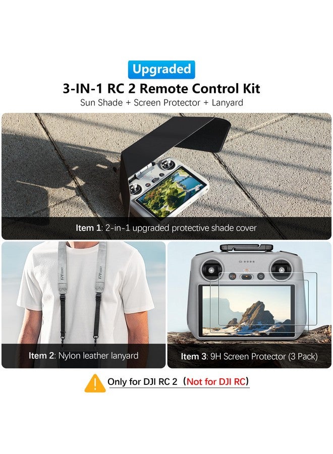 FPVtosky Mini 4 Pro Rc 2 Sun Hood Protective Cover + 2X Screen Protectors + Lanyard Bundle, 3-In1 Rc 2 Accessories Kit, Fits Dji Mini 4 Pro/Air 3 Rc2 Remote Controller - Image 2