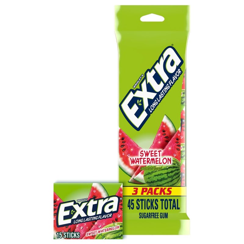 EXTRA Gum Watermelon Sugar Free Chewing Gum 15 ct 3 Pack - Image 3