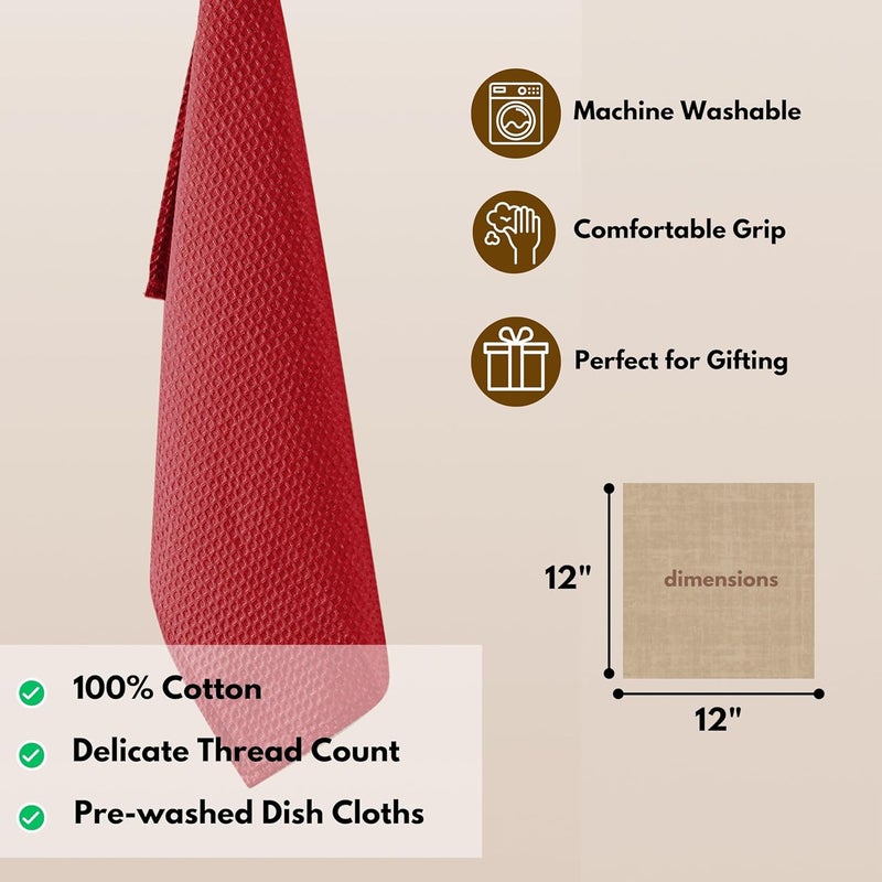 Native Fab 6 Pack Waffle Dish Cloths  100 Cotton Absorbent Quick Drying  Soft Towels for Cleaning Cooking  Baking  Ideal for Home Restaurants  Cafes  12x12 Inches  Red - Image 5
