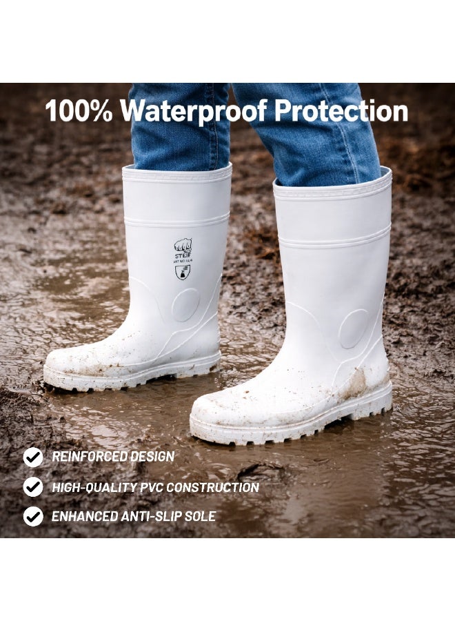 ستيف أحذية مطاطية (Gumboots) بيضاء مقاومة للماء للرجال والنساء من STEIF؛ أحذية عمل مطاطية بنعل مانع للانزلاق ومقاوم للزيوت - Image 3