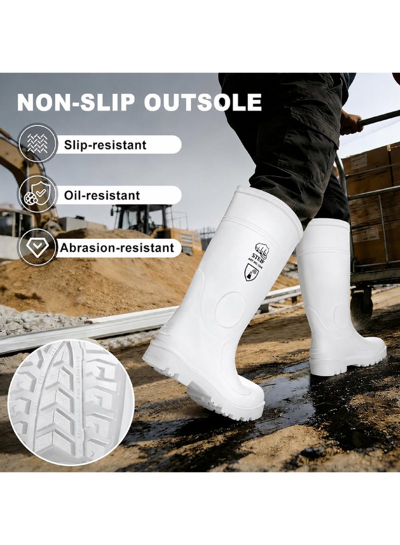 ستيف أحذية مطاطية (Gumboots) بيضاء مقاومة للماء للرجال والنساء من STEIF؛ أحذية عمل مطاطية بنعل مانع للانزلاق ومقاوم للزيوت - Image 4