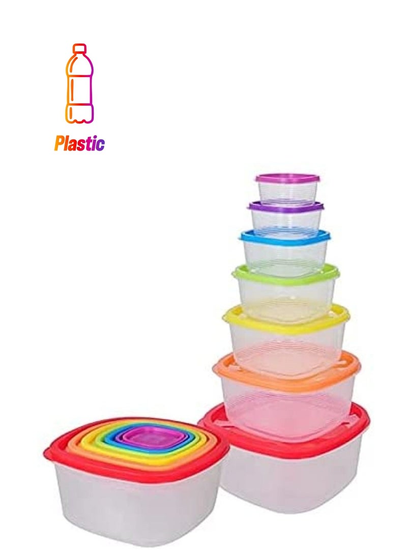 SAQOWARE 7 Peice Food Container Sett with Lid Rainbow Colours/ Plastic Transperent Kitchen Storage Containers - Image 1
