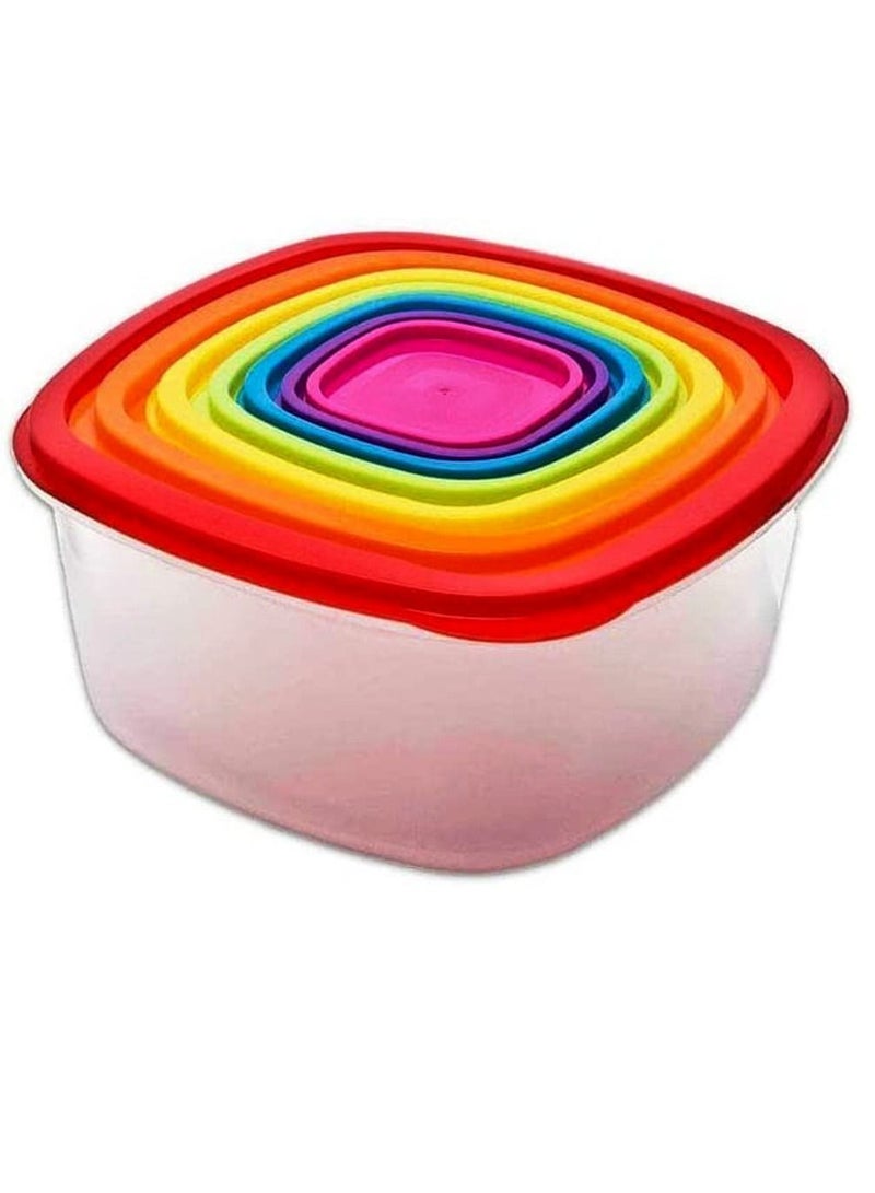 SAQOWARE 7 Peice Food Container Sett with Lid Rainbow Colours/ Plastic Transperent Kitchen Storage Containers - Image 5
