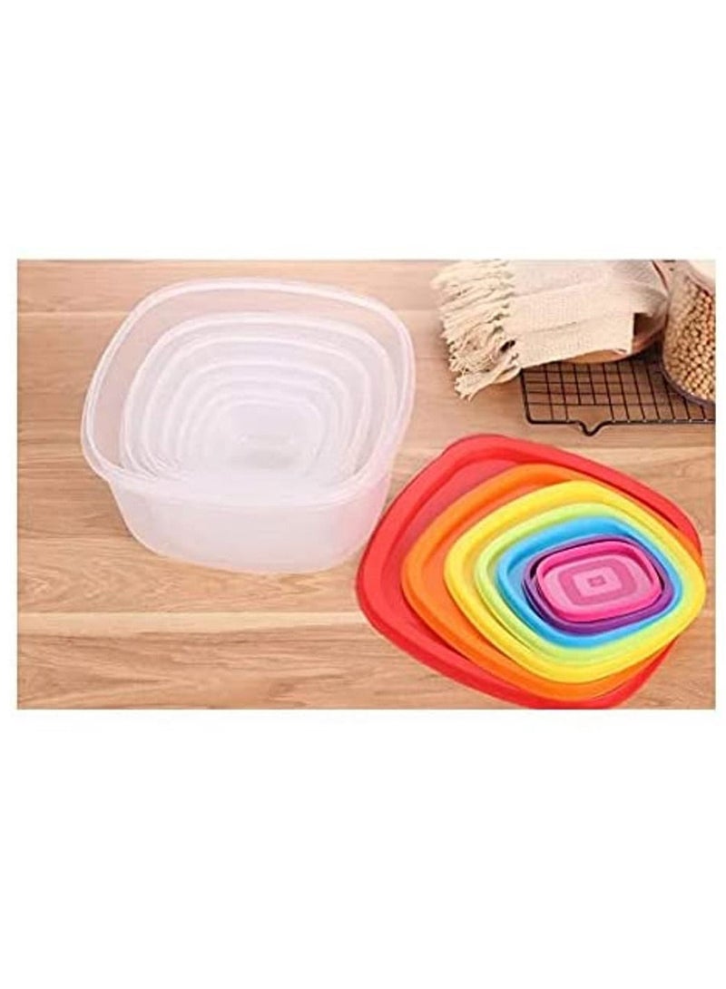 SAQOWARE 7 Peice Food Container Sett with Lid Rainbow Colours/ Plastic Transperent Kitchen Storage Containers - Image 2