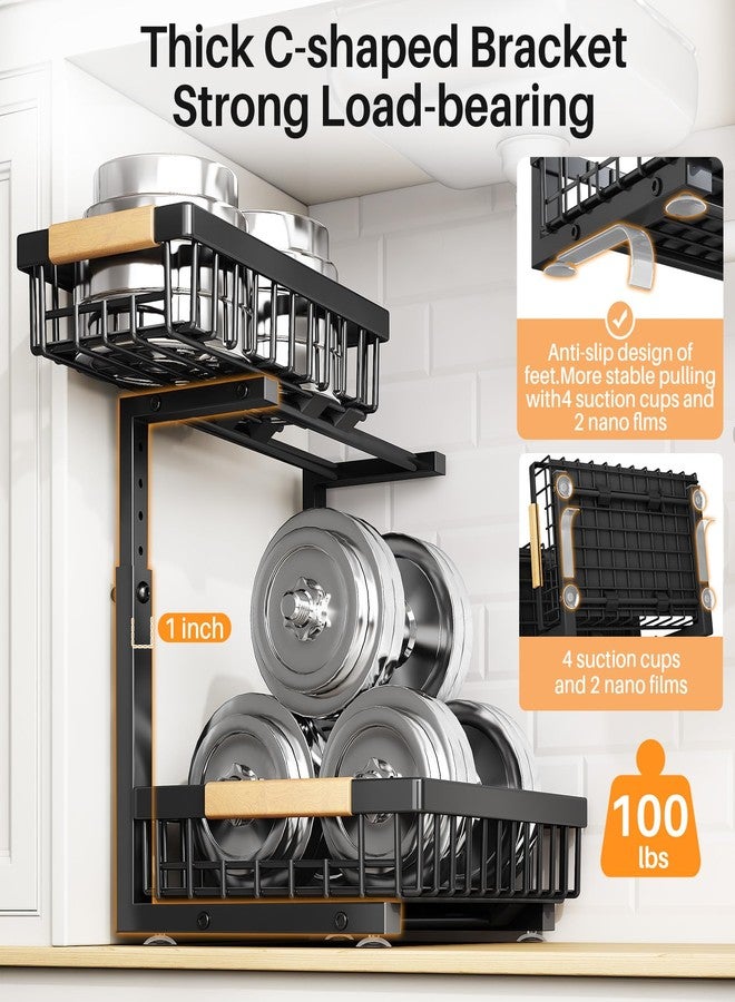 PXRACK Under Sink Organizer - 2 Tier Black Metal Slide Out Sink Shelf - 1 Pack - Fits Most Under Sinks - Kitchen & Bathroom Cabinet Organization - Image 4