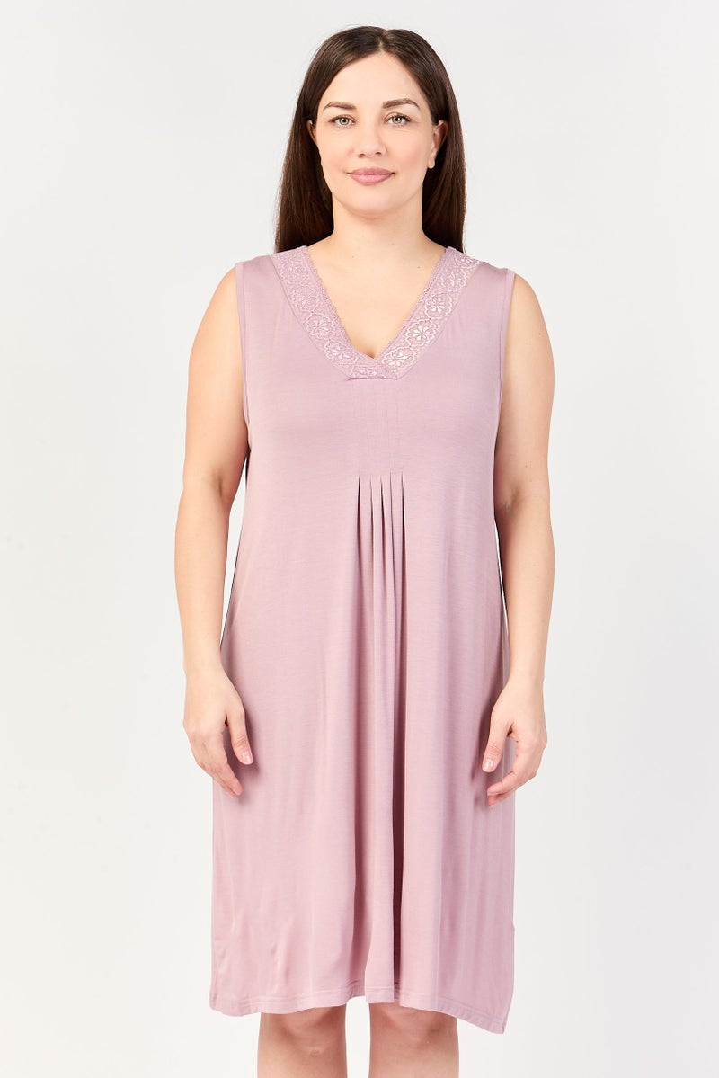 FOREVER 21 Women Sleeveless Textured Sleepwear Dress, Rose Pink - Image 1