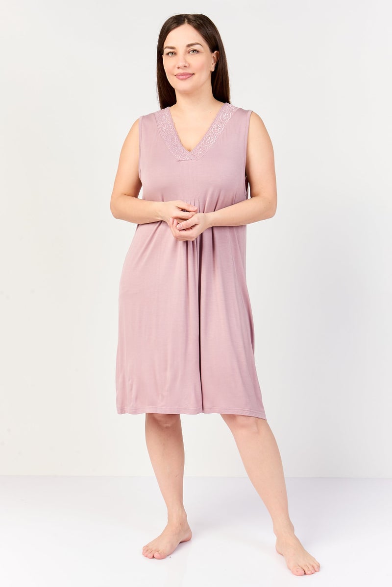 FOREVER 21 Women Sleeveless Textured Sleepwear Dress, Rose Pink - Image 2