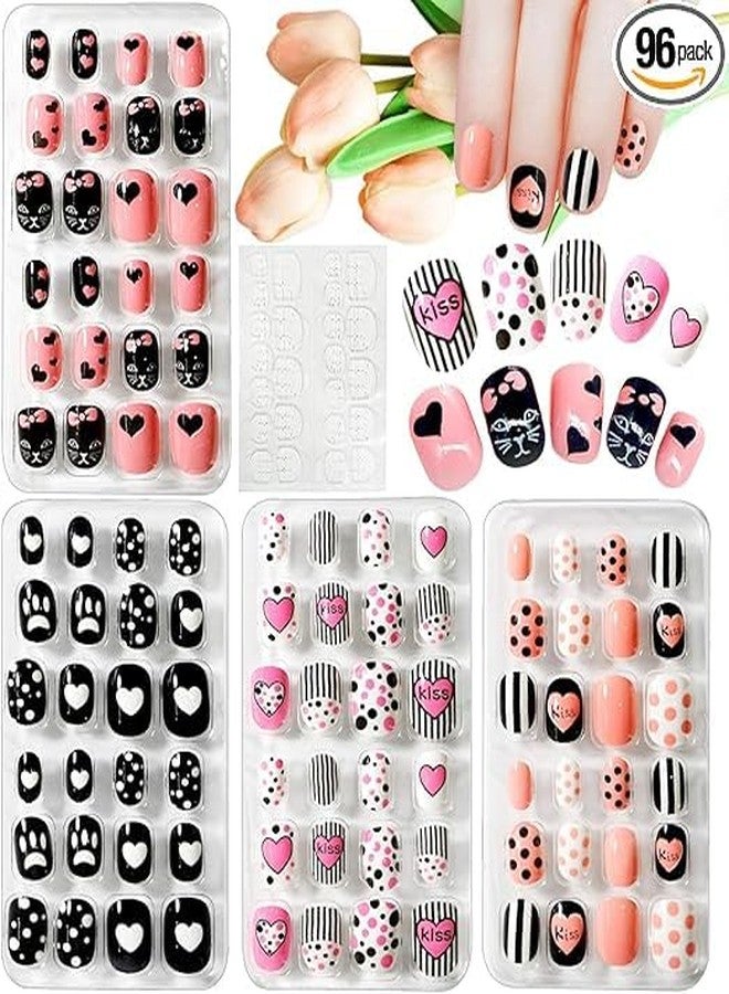 KRIVTEJ 24 Pcs kids girlsFake Nails,Press on Nails for kids girls Pre-glue Full Cover Short False Nails Children Nails Lovely Gift for kids girls (Refreshing and Cute) Multicolor - Image 5