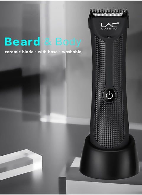Electric Body Hair Trimmer Waterproof Wet Dry Cordless Body Groomer Ceramic Blade Body Hair Trimmer with LED Display Shaver Pubic Hair Trimmer Body Groomer Kit for Full Body Grooming