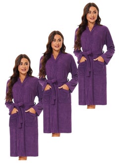 Blueberry 3 Pieces Purple Colour Terry Pattern Unisex Dressing Bathrobe 