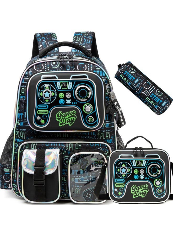 Meetbelify Backpacks for Boys School Backpacks for Elementary Students Ages 8-10 Kids Aesthetic Travel Backpack Laptop Bookbag with Lunch Box Pencil Case 3 in 1 Backpack Set for Boys - Image 1
