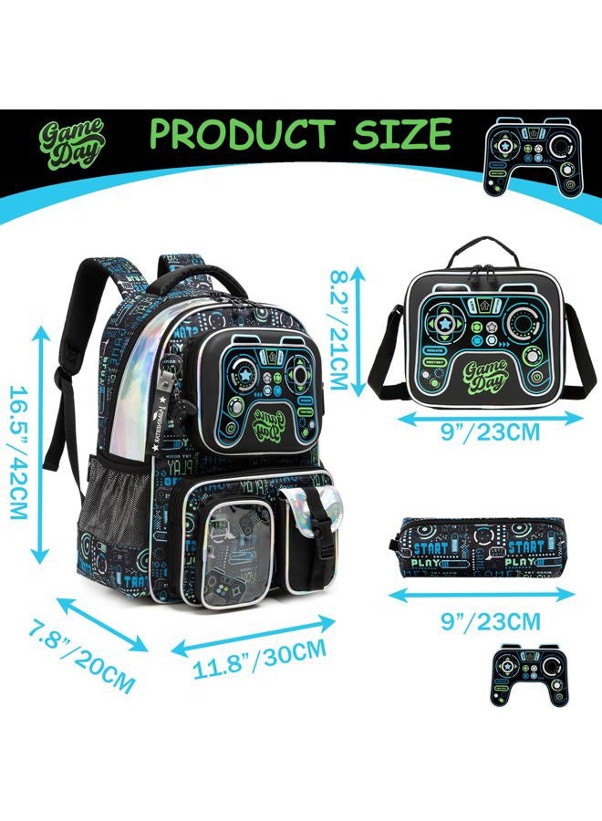 Meetbelify Backpacks for Boys School Backpacks for Elementary Students Ages 8-10 Kids Aesthetic Travel Backpack Laptop Bookbag with Lunch Box Pencil Case 3 in 1 Backpack Set for Boys - Image 2