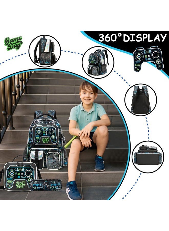 Meetbelify Backpacks for Boys School Backpacks for Elementary Students Ages 8-10 Kids Aesthetic Travel Backpack Laptop Bookbag with Lunch Box Pencil Case 3 in 1 Backpack Set for Boys - Image 3